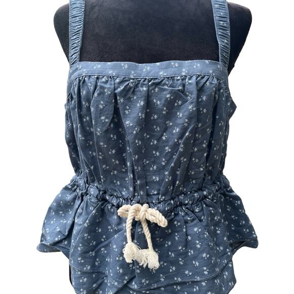 UpWest Cotton Lenin Denim Floral Drawstring Tank Women Sz M - Picture 2 of 5